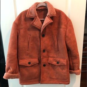 - Zara Burnt Orange Faux Suede With Sherpa Jacket